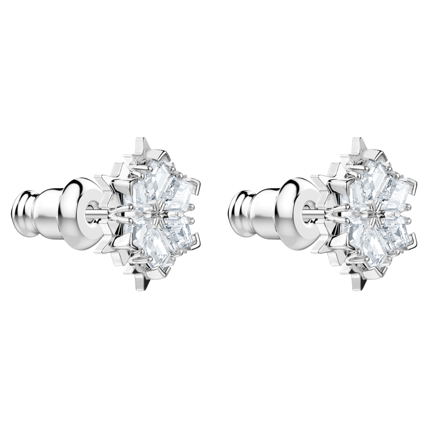 swarovski أقراط دبوسية magic، على شكل رقاقة ثلج، لون أبيض، طلاء روديوم