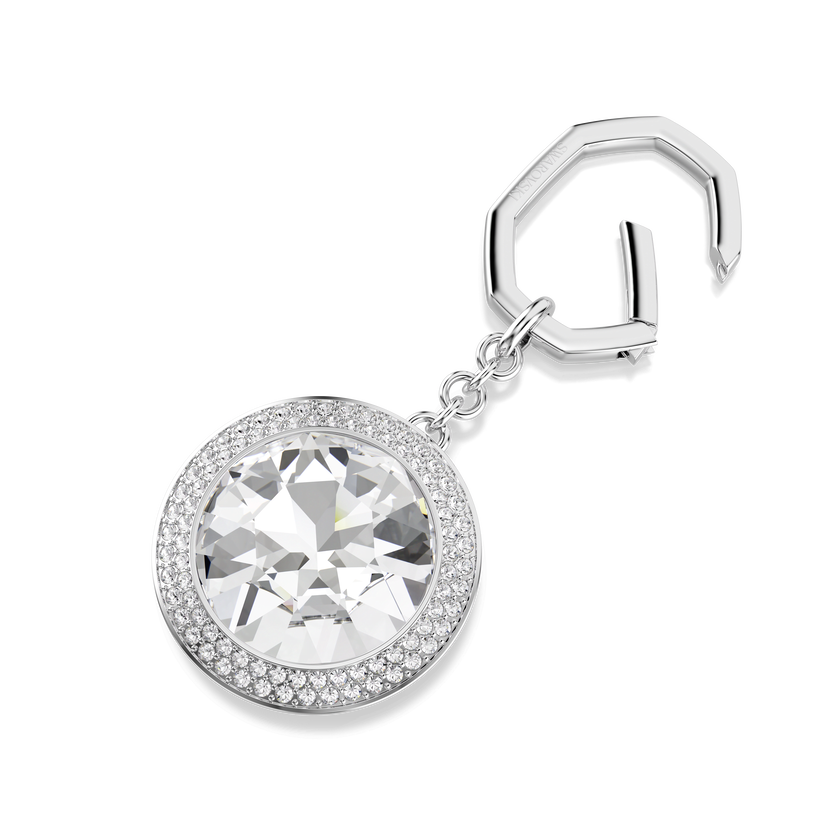 swarovski تعليقة حقيبة، قطع مُستدير، لون أبيض، طلاء روديوم