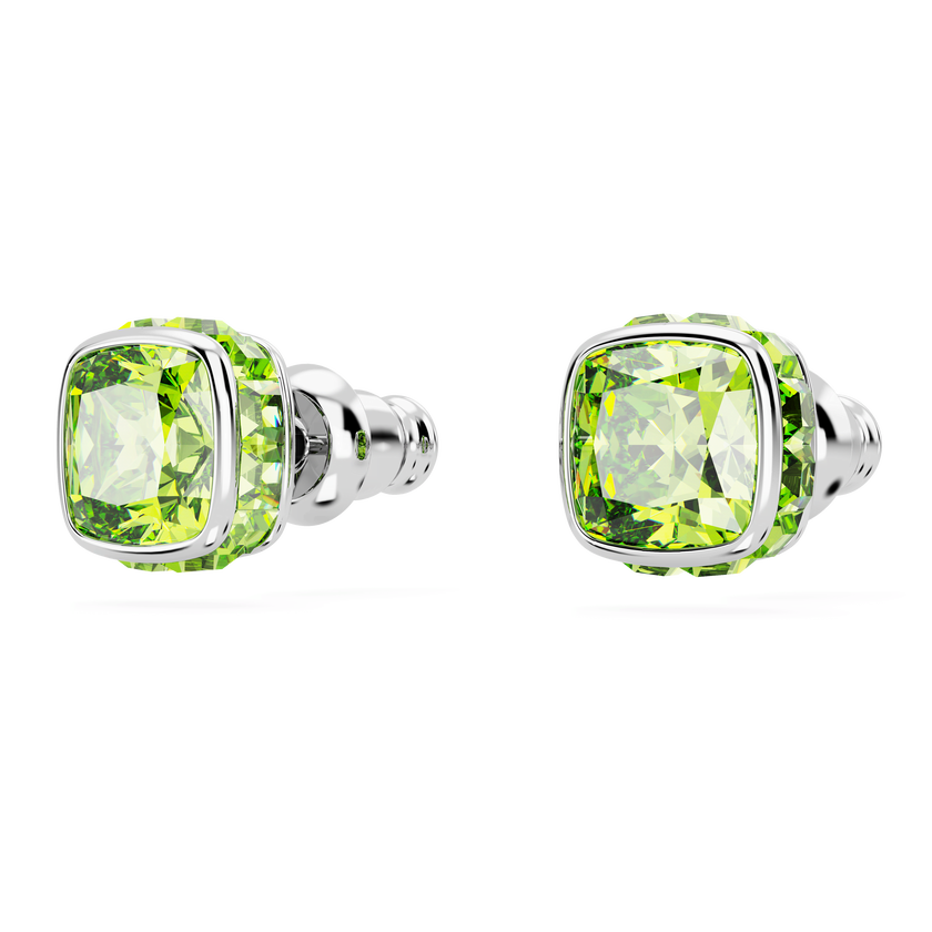 swarovski أقراط دبوسية birthstone، قطع مربع، شهر أغسطس، لون أخضر، طلاء روديوم