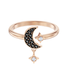 خاتم Swarovski Symbolic موتيف على شكل قمر، لون أسود، طلاء ذهبي وردي