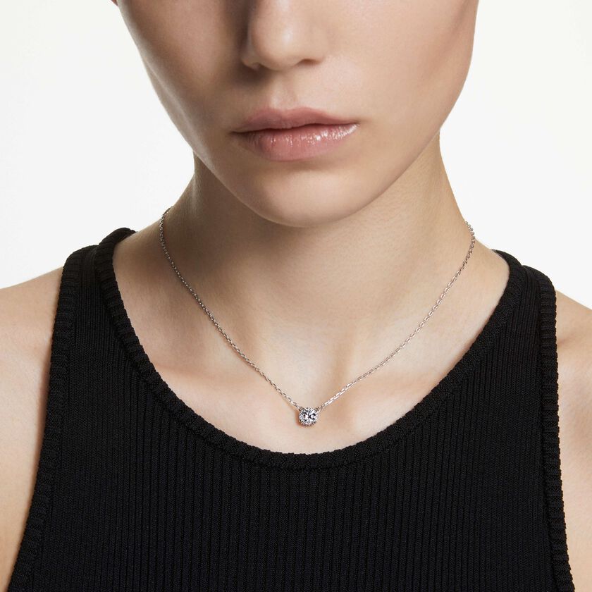 swarovski قلادة stilla، قطع مُستدير، لون أبيض، طلاء روديوم