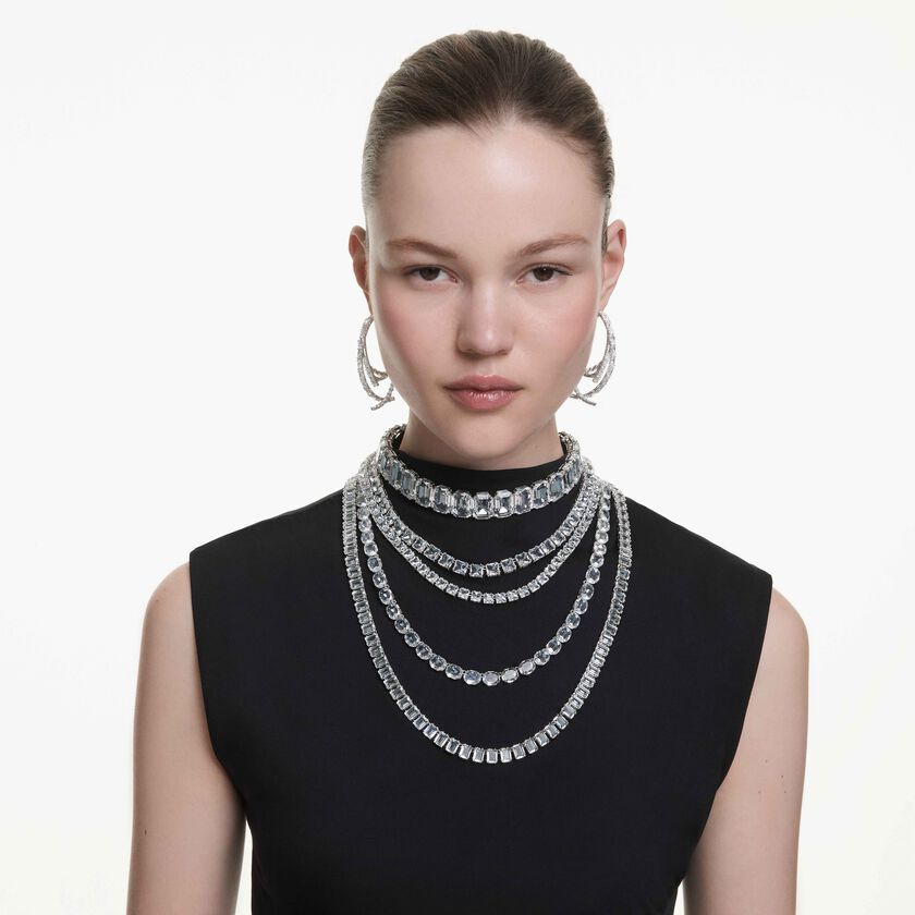 swarovski عقد من عدة طبقات millenia، قطع متنوع، لون أبيض، طلاء روديوم