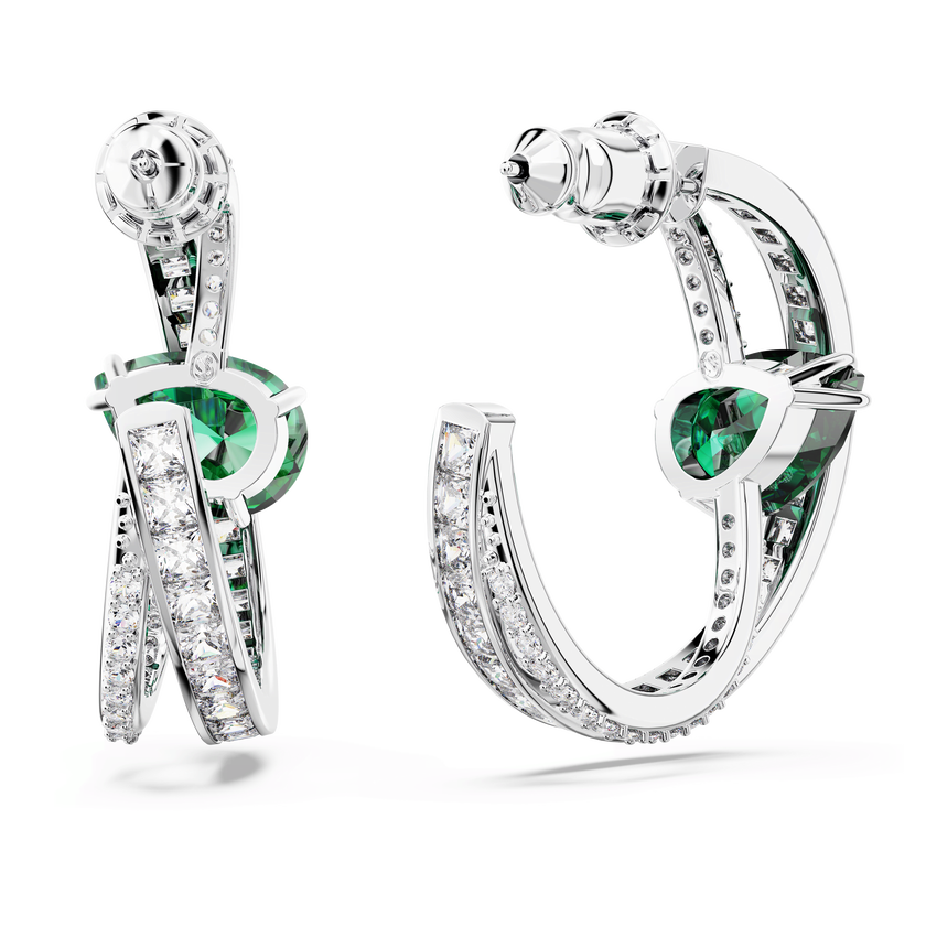 swarovski أقراط حلقية hyperbola، زركونيا محايدة الكربون، قطع متنوع، لون أخضر، طلاء روديوم