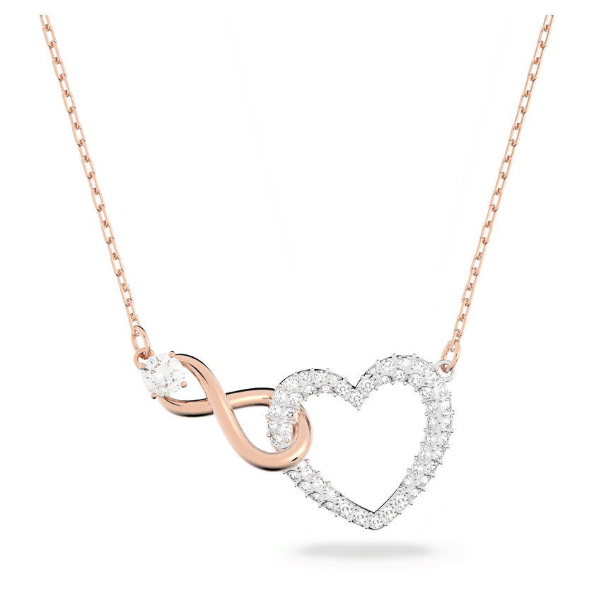 swarovski عقد hyperbola، على شكل لانهاية وقلب، لون أبيض، لمسة نهائية من معادن مختلطة