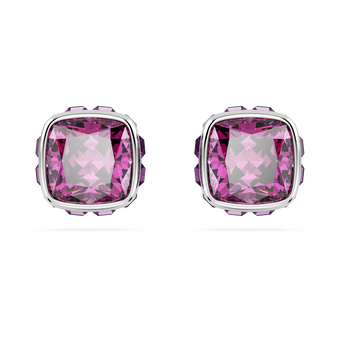 swarovski أقراط دبوسية birthstone، قطع مربع، شهر فبراير، لون أرجواني، طلاء روديوم