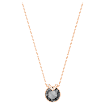 swarovski قلادة bella على شكل حرف v، قطع مستدير، لون رمادي، طلاء باللون الذهبي الوردي