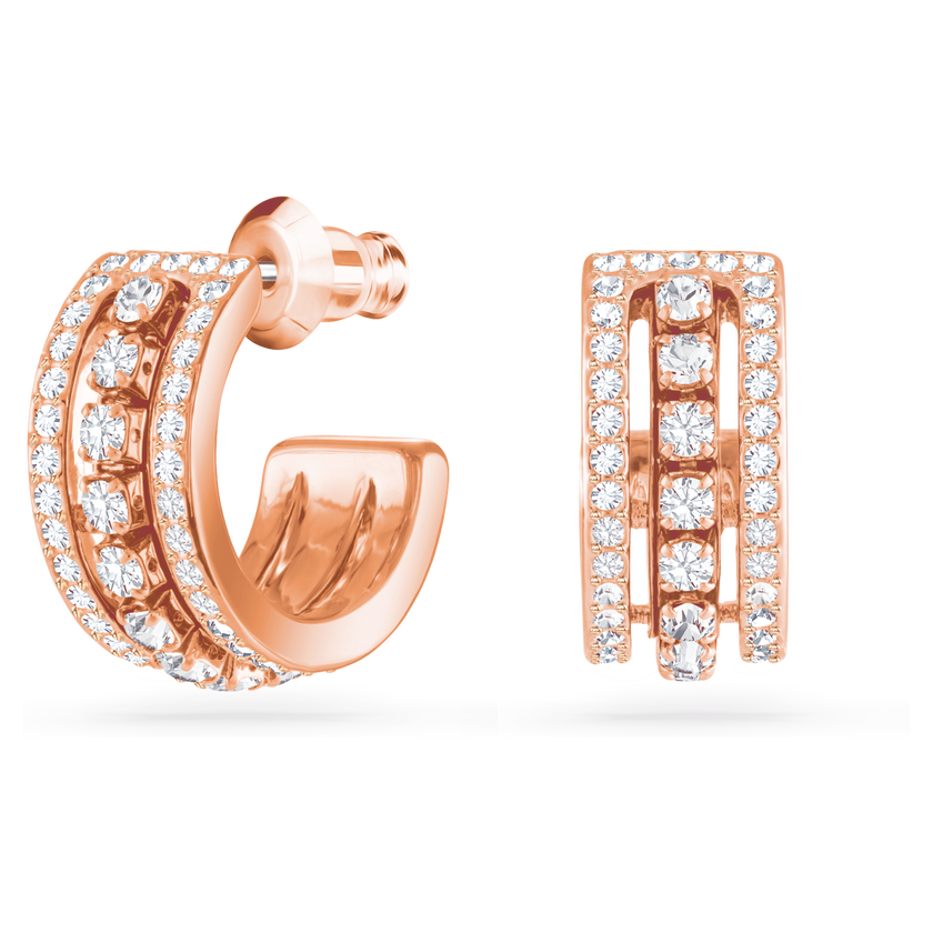 swarovski أقراط حلقية hyperbola، لون أبيض، لمسة نهائية من الذهب الوردي عيار 18 قيراط
