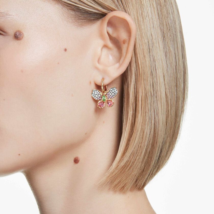swarovski أقراط متدلية idyllia، قطع متنوع، كريستالات مُتراصَّة، شكل فراشة، ألوان متعددة، لمسة نهائية من معادن مختلطة