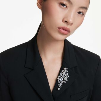 swarovski بروش constella، لؤلؤ كريستال، قطع مستدير، لون أبيض، طلاء روديوم