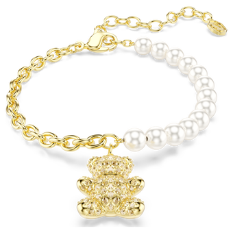 swarovski سوار idyllia، لآلئ كريستال، قطع مستدير، شكل دب، لون ذهبي، طلاء باللون الذهبي