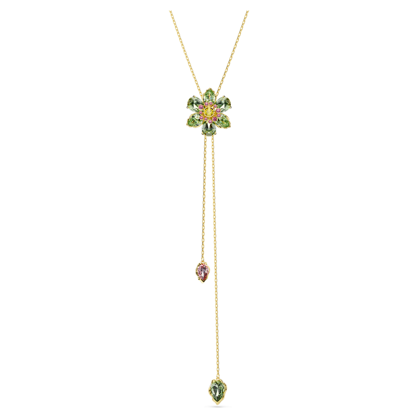 swarovski قلادة idyllia على شكل حرف y، قطع متنوع، شكل زهرة، ألوان متعددة، طلاء باللون الذهبي