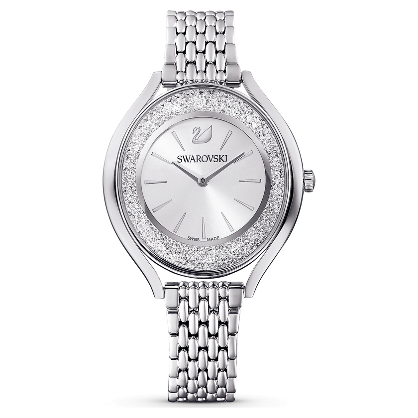 swarovski ساعة crystalline aura، صناعة سويسرية، سوار معدني، لون فضي، ستانليس ستيل