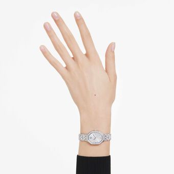 swarovski ساعة dextera octagon، صناعة سويسرية، سوار معدني، لون فضي، ستانلس ستيل