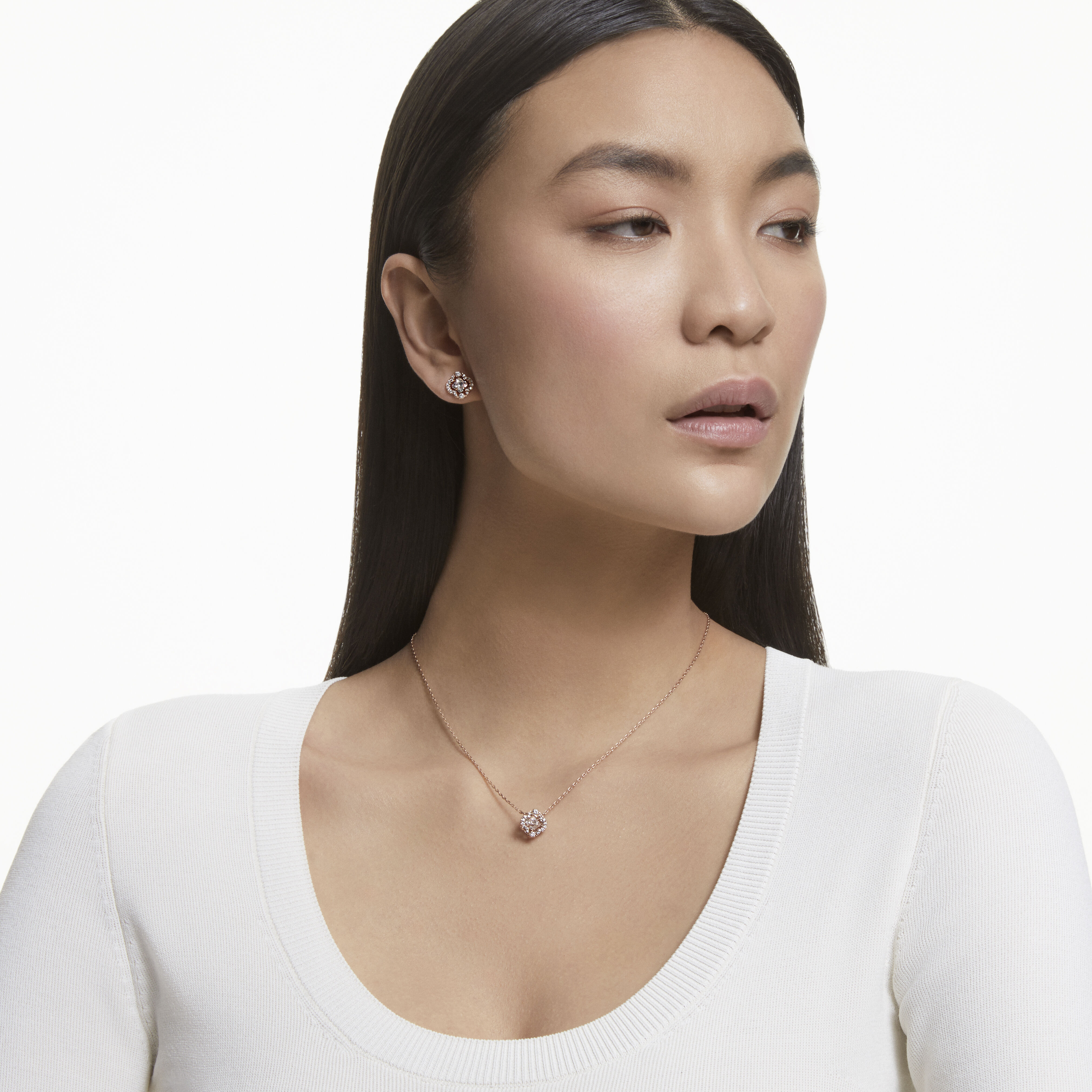 swarovski طقم sparkling dance من سواروفسكي، لون أبيض، طلاء ذهبي وردي