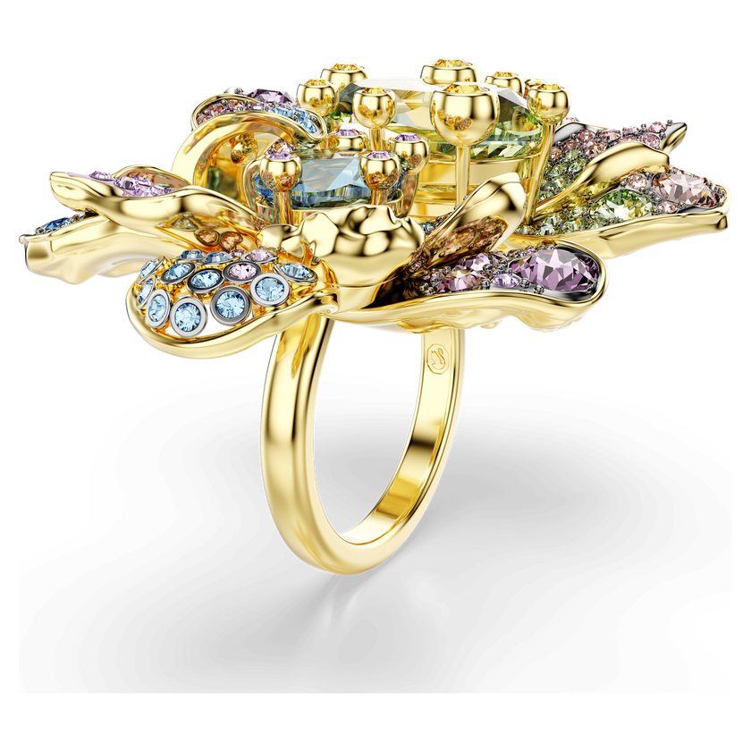 swarovski خاتم idyllia، قطع متنوع، كريستالات مُتراصَّة، شكل زهرة، ألوان متعددة، لمسة نهائية من معادن مختلطة