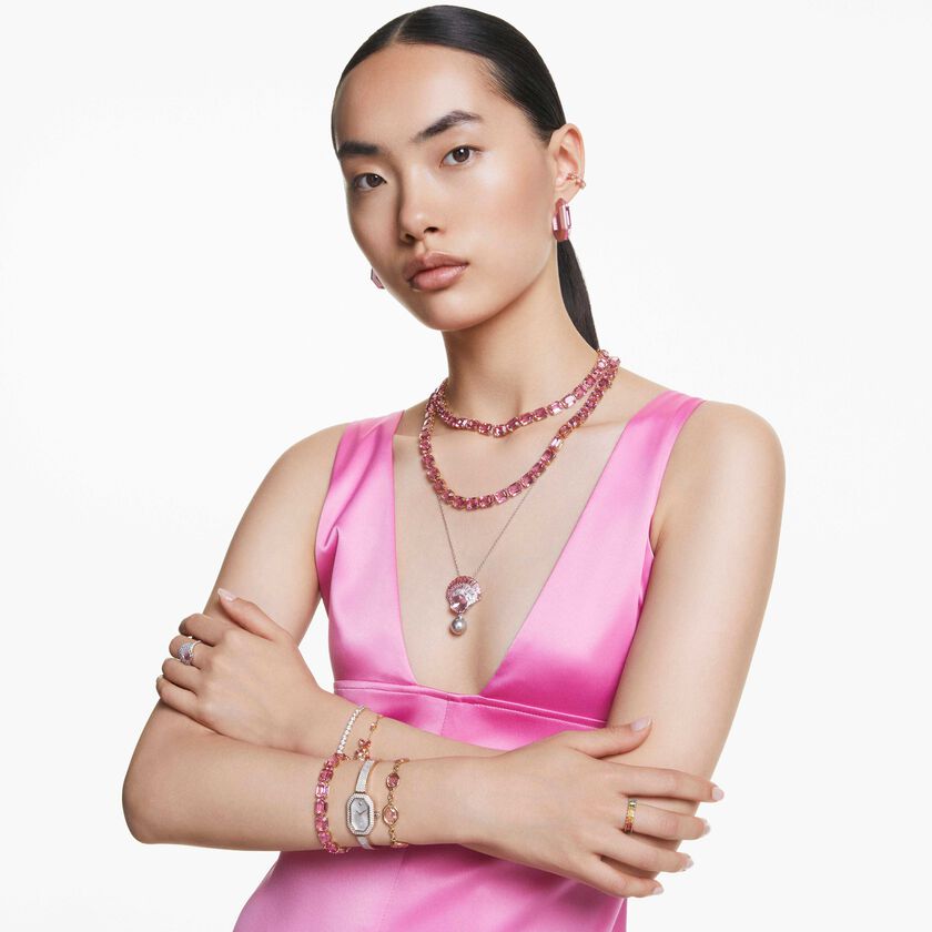 swarovski عقد millenia، قطع مُثَمَّن، لون وردي، طلاء بلون ذهبي