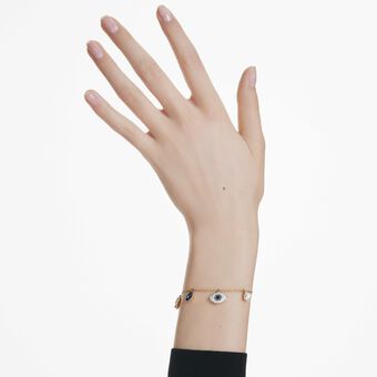 swarovski سوار symbolica، حلية على شكل زهرة برسيم، حلية على شكل عين الحسود، حلية على شكل حدوة حصان، لون أزرق، طلاء باللون الذهبي