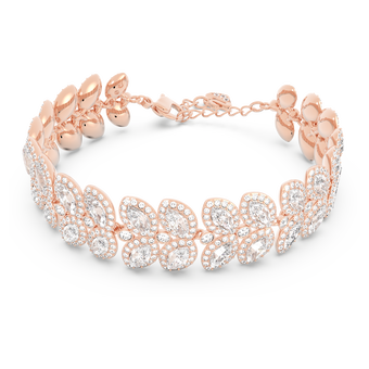 swarovski سوار baron، شكل ورقة شجر، لون أبيض، طلاء بلون ذهبي وردي
