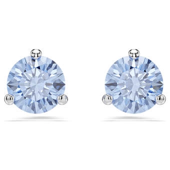 swarovski أقراط دبوسية solitaire، قطع مستدير، لون أزرق فاتح، طلاء روديوم