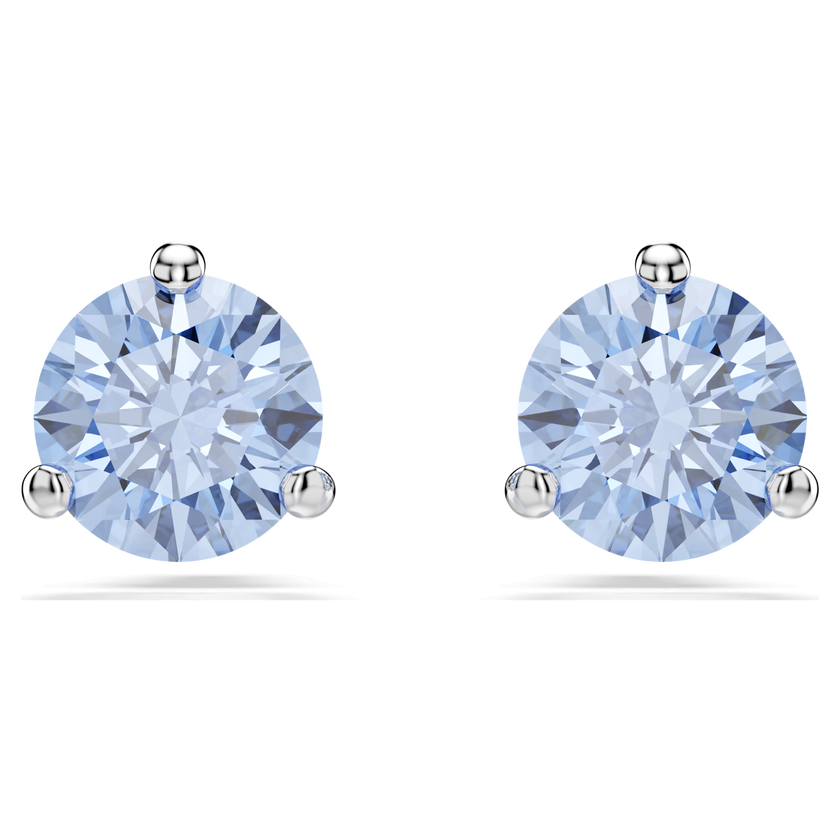 swarovski أقراط دبوسية solitaire، لون أزرق فاتح، طلاء روديوم