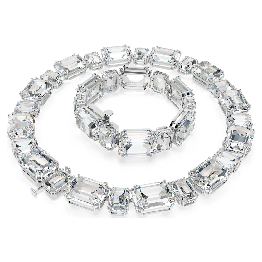 swarovski عقد millenia على شكل حرف y، قطع مثمن، لون أبيض، طلاء روديوم