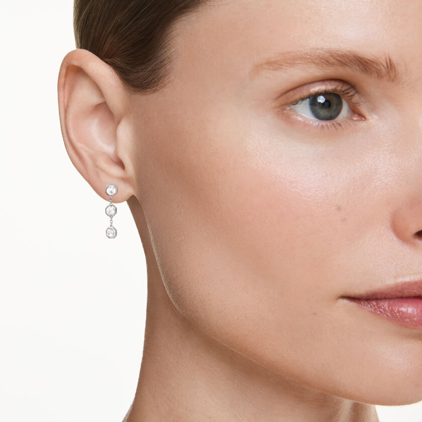 swarovski أقراط متدلية octagon، ألماس مُصنع في المختبر إجمالي 0 6 قيراط، شكل دائري، فضة استرليني