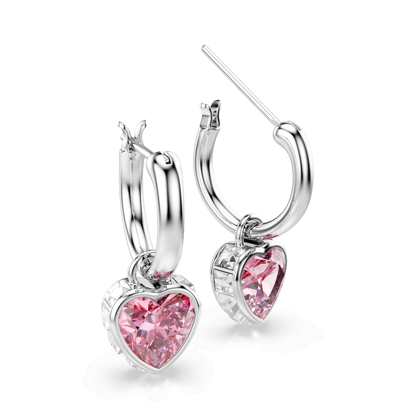 swarovski أقراط متدلية chroma، قلب، لون وردي، طلاء روديوم