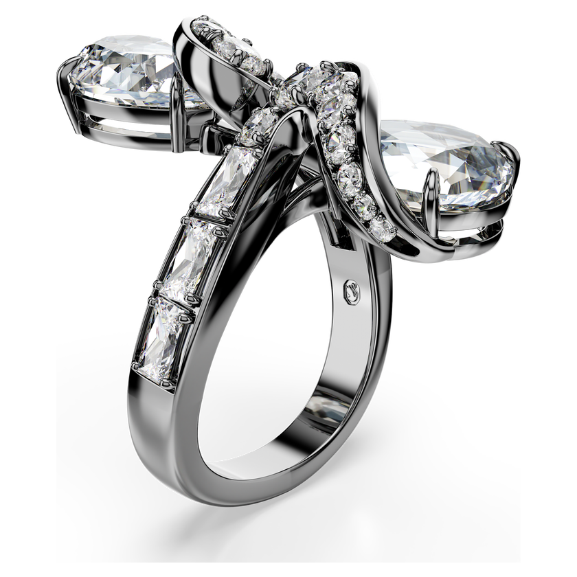 swarovski خاتم مفتوح the vienna collection، شكل ريشة، لون أبيض، طلاء روثينيوم