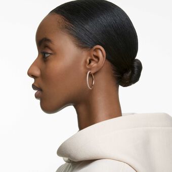 swarovski أقراط حلقية dextera، كريستالات متراصة، كبير، لون أبيض، طلاء ذهبي وردي