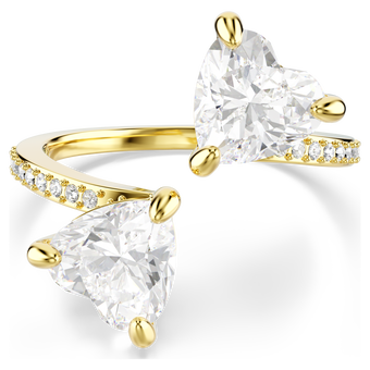 swarovski خاتم مفتوح mesmera attract، قطع على شكل قلب، صف من أحجار الكريستال الصغيرة المتراصة، شكل قلب، لون أبيض، طلاء باللون الذهبي