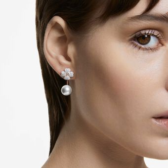 swarovski أقراط بتصميم جاكيت latisha، شكل زهرة، لون أبيض، لمسة نهائية من الذهب الوردي عيار 18 قيراط