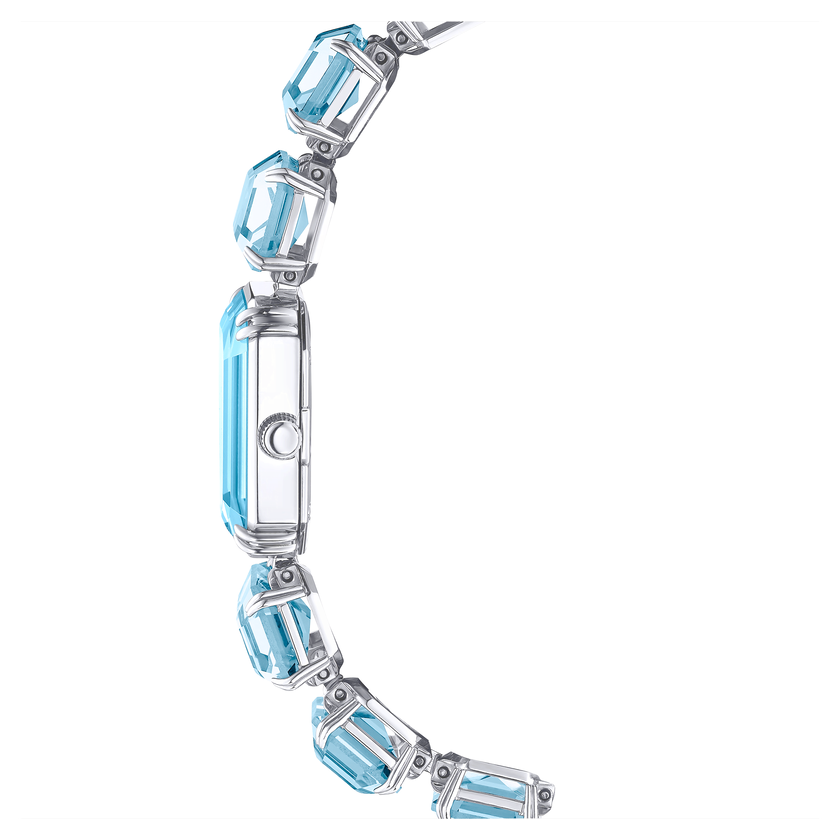 swarovski ساعة يد، سوار مرصع بأحجار مثمنة الشكل، لون أزرق، ستانلس ستيل