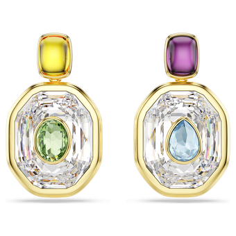 swarovski أقراط متدلية chroma، تصميم غير متماثل، قطع مُثَمَّن، ألوان متعددة، طلاء باللون الذهبي