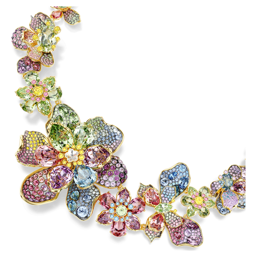 swarovski عقد idyllia، قطع متنوع، كريستالات مُتراصَّة، شكل زهرة، ألوان متعددة، طلاء باللون الذهبي