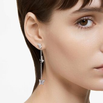 swarovski أقراط متدلية idyllia lilia، شكل فراشة، طويلة، لون أبيض، طلاء روديوم