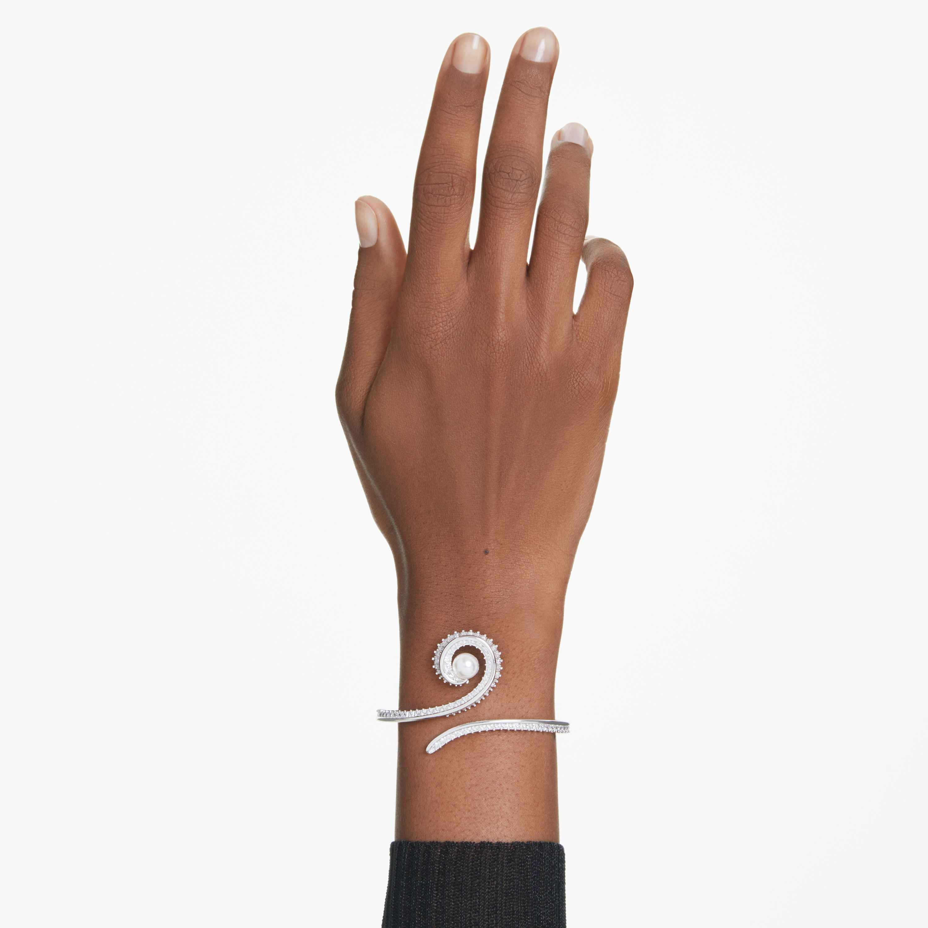 سوار ariana grande x swarovski، لؤلؤة كريستال، قطع باغيت، لون أبيض، طلاء روديوم