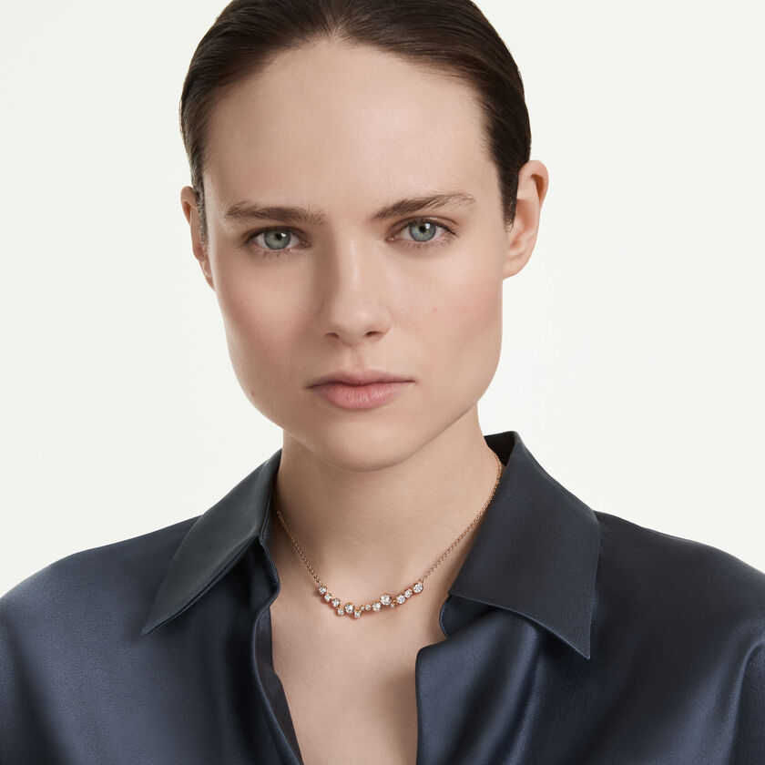 swarovski عقد constella، قطع مُستدير، لون أبيض، لمسة نهائية من الذهب الوردي عيار 18 قيراط
