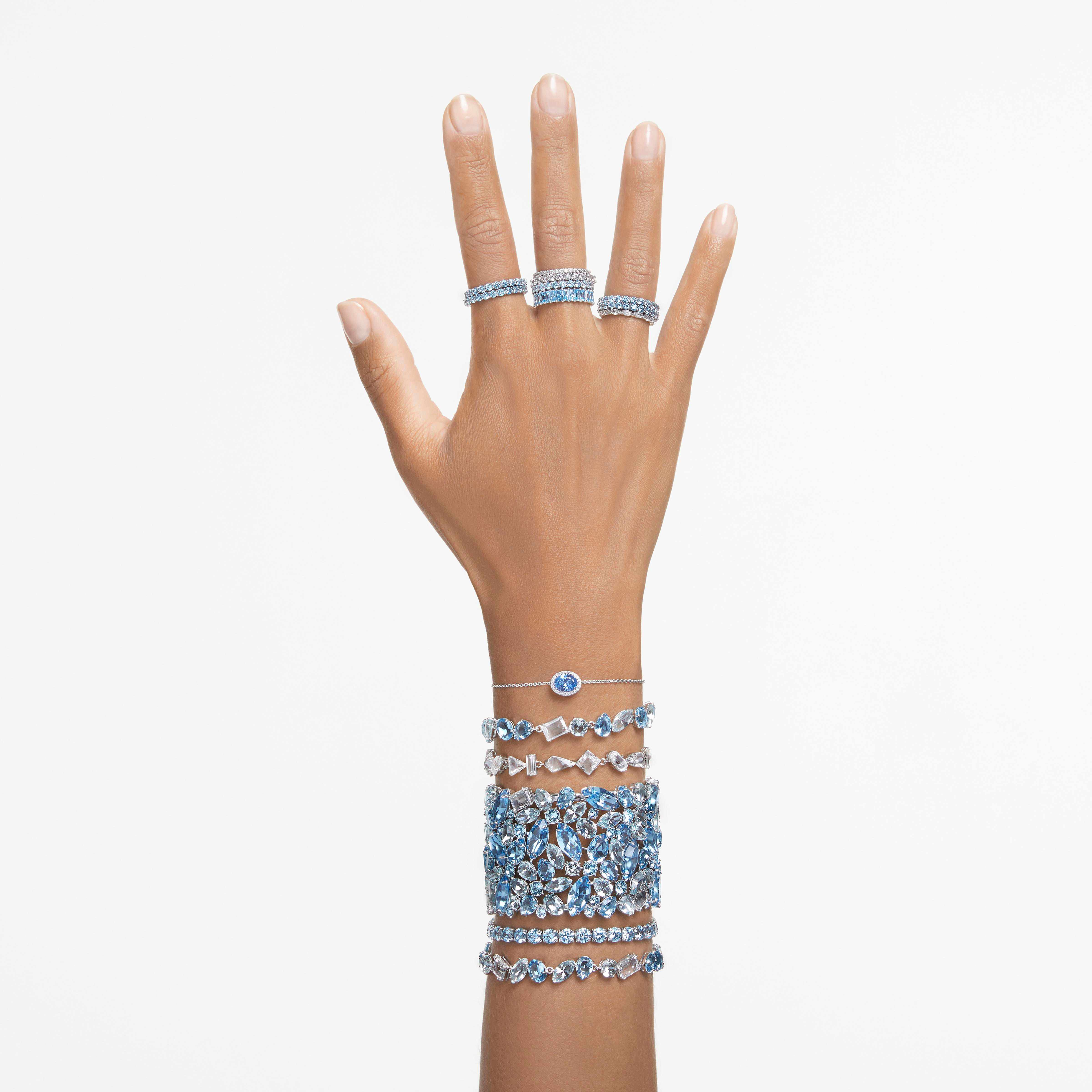 swarovski خاتم matrix، قطع باغيت، لون أزرق، طلاء روديوم