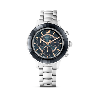 swarovski ساعة octea lux chrono، سوار معدني، أسود، لون فضي