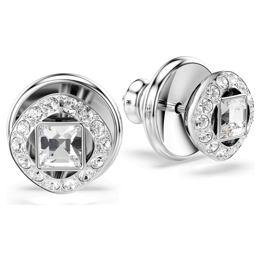 swarovski أقراط دبوسية una angelic، قطع مستدير، لون أبيض، طلاء روديوم