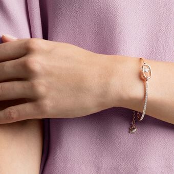 swarovski سوار una، قطع مُستدير، شكل بيضاوي، لون أبيض، لمسة نهائية من الذهب الوردي عيار 18 قيراط
