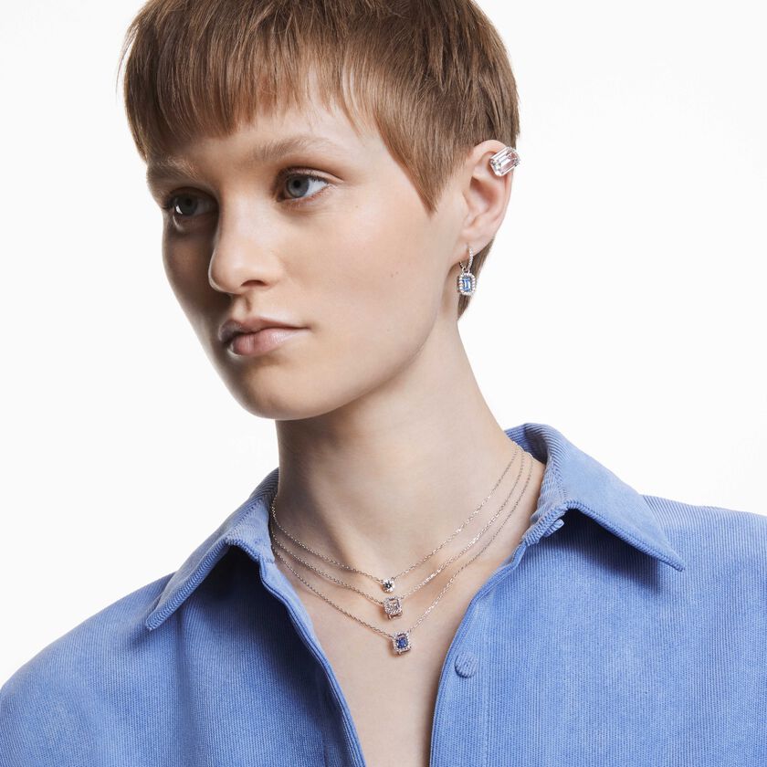 swarovski أقراط متدلية una، قطع مثمن، لون أزرق، طلاء روديوم