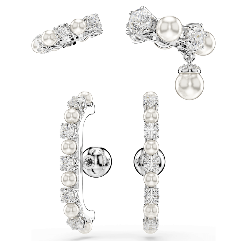 swarovski حلية للأذن matrix، طقم  3 قطع ، لآلئ كريستال، قطع مستدير، لون أبيض، طلاء روديوم