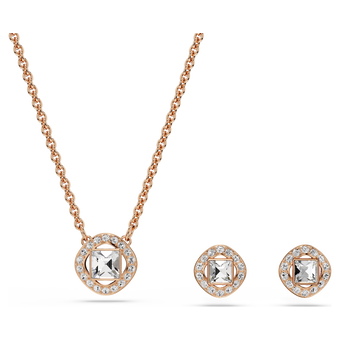 swarovski طقم una angelic، قطع مُستدير، لون أبيض، لمسة نهائية من الذهب الوردي عيار 18 قيراط