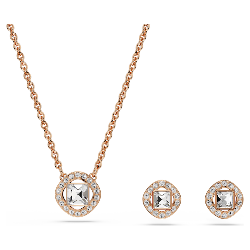 swarovski طقم una angelic، قطع مُستدير، لون أبيض، لمسة نهائية من الذهب الوردي عيار 18 قيراط