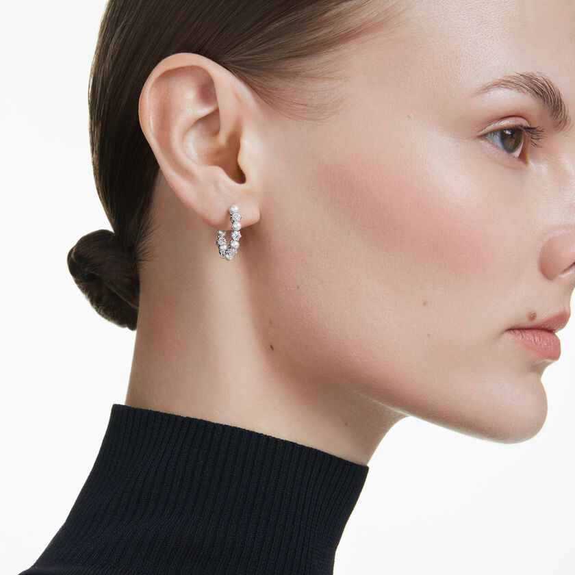swarovski أقراط متدلية matrix، لآلئ كريستال، قطع مستدير، لون أبيض، طلاء روديوم