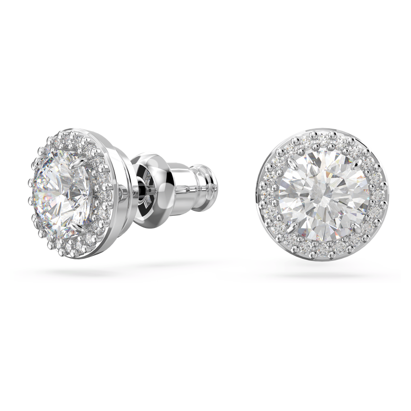 swarovski أقراط دبوسية una angelic، قطع مستدير، كريستالات متراصة، لون أبيض، طلاء روديوم