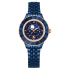 swarovski ساعة قمرية octea، سويسرية الصنع، سوار معدني، لون أزرق، لمسة نهائية باللون الأزرق