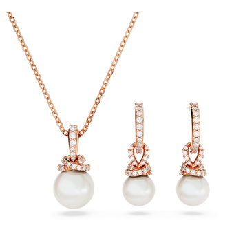swarovski طقم originally، لؤلؤ كريستال، لون أبيض، لمسة نهائية من الذهب الوردي عيار 18 قيراط