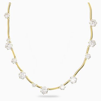 Constella necklace, Round cut crystal, White, Gold-tone plated